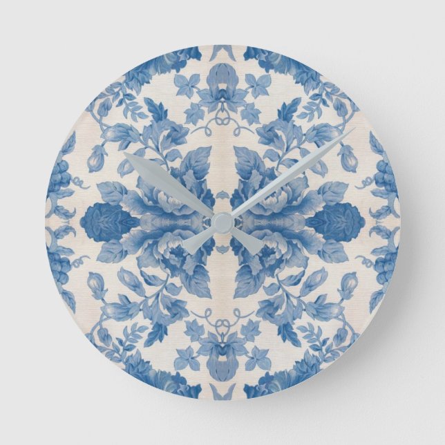 Horloge Ronde Elégant bleu vintage floral (Recto)