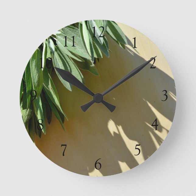Horloge Ronde Elégant boho Jardin d'herbes de Sage coupé frais (Recto)