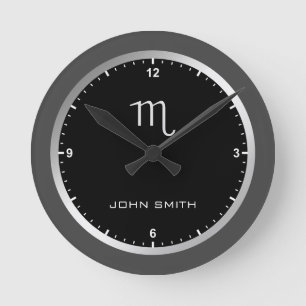 Horloge Ronde Elégant cadre gris foncé Zodiac Nom du signe perso