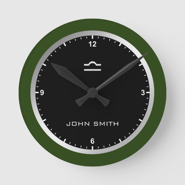 Horloge Ronde Elégant cadre vert foncé Zodiac Nom du signe perso (Recto)