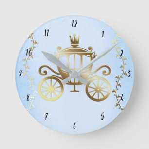 Horloge Ronde Élégant Carrosse en Or Bleu Livre de Contes Prince