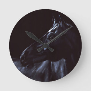 Horloge Ronde Élégant cheval noir peint à la main