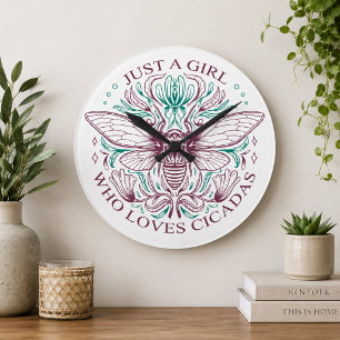 Horloge Ronde Élégant Cicada Bug Lover Botanical Line Art