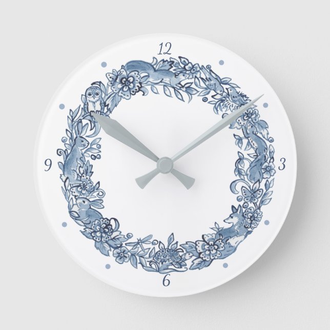 Horloge Ronde Elegant Classic Blue & White Animal Wreath Delft (Recto)
