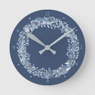 Horloge Ronde Élégant classique bleu et blanc de la couronne d