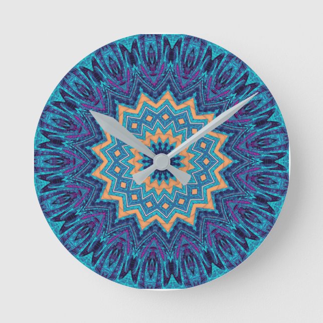 Horloge Ronde elegant cool blue mandala carpet pattern (Recto)