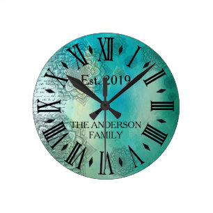 Horloge Ronde Elegant Custom Teal Blue Mandela