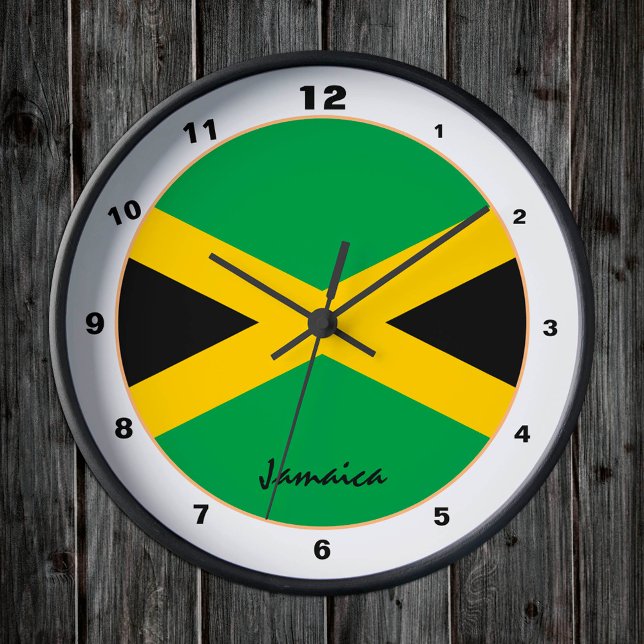 Horloge Ronde Elégant drapeau jamaïcain, Jamaïque Accueil / desi (Créateur téléchargé)