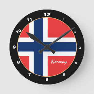Horloge Ronde Elégant drapeau norvégien & Norvège Accueil / desi