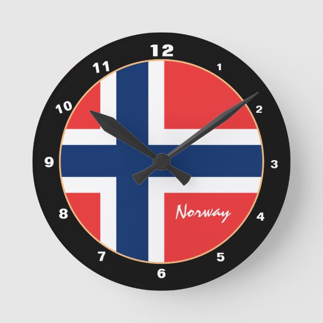 Horloge Ronde Elégant drapeau norvégien & Norvège Accueil / desi (Recto)