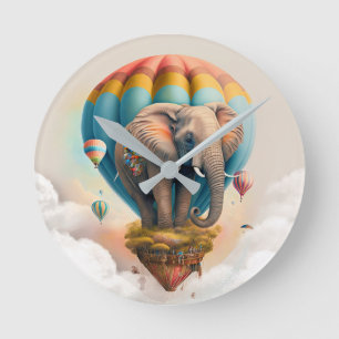 Horloge Ronde Élégant éléphant montgolfière fantaisiste animal