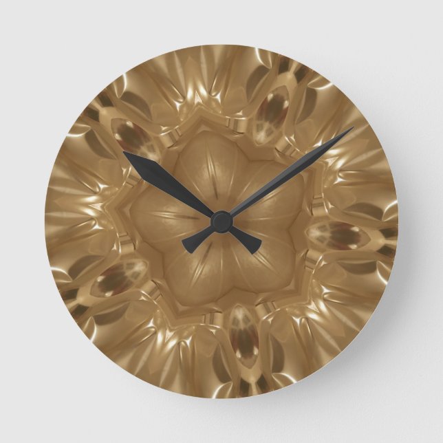 Horloge Ronde Elégant Gold Brown Kaleidoscope Star Design (Recto)