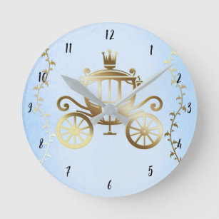 Horloge Ronde Elégant Gold Carriage Blue Storybook Princesse