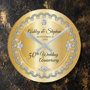 Horloge Ronde Elegant Gold Diamonds 50th Wedding Anniversary