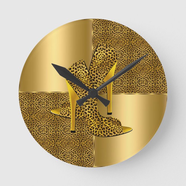 Horloge Ronde Elegant Gold Leopard High Heel Shoes Animal (Recto)