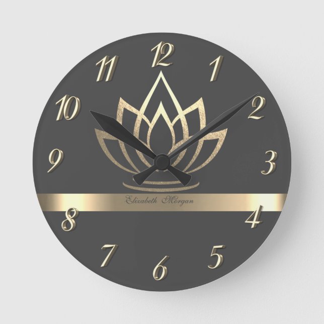Horloge Ronde Elegant Gold Lotus, Yoga   (Recto)
