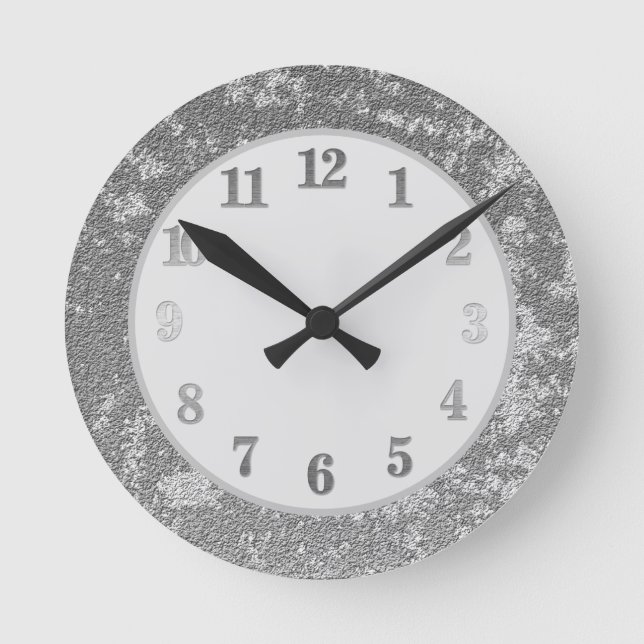 Horloge Ronde Élégant gris argenté blanc marbré  (Recto)