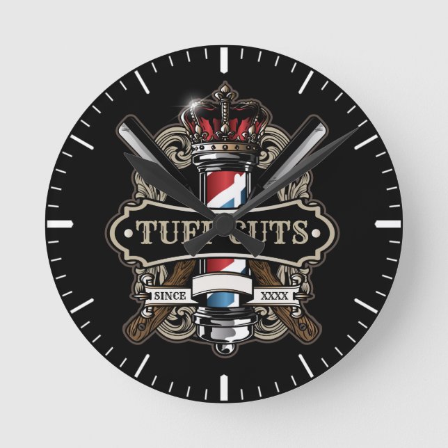Horloge Ronde Élégant logo Barbershop Personnaliser 2 (Recto)