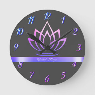 Horloge Ronde Élégant Lotus pourpre, Yoga