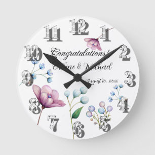 Horloge Ronde Élégant Mariage Floral Soft Botanical Romance