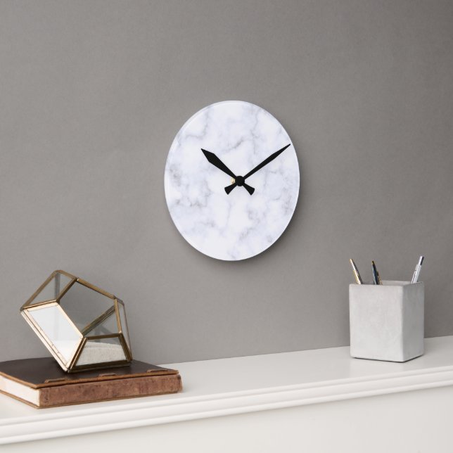 Horloge Ronde Elegant Modern White Marble (Bureau)