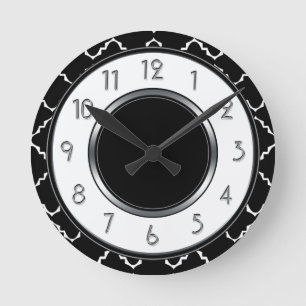 Horloge Ronde Élégant monogramme de Quatrefoil - Blanc Noir