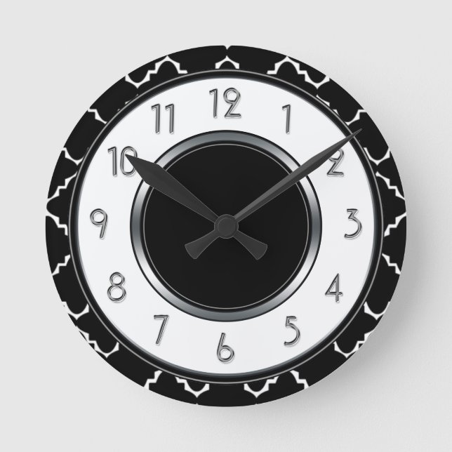 Horloge Ronde Élégant monogramme de Quatrefoil - Blanc Noir (Recto)