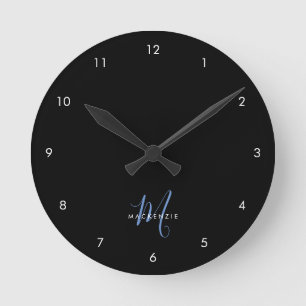 Horloge Ronde Élégant Monogramme moderne noir noir