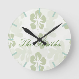Horloge Ronde Élégant Motif d'Hibiscus de l'âge bouché