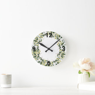 HORLOGE RONDE ÉLÉGANT MUR BOTANIQUE VERDOYANT