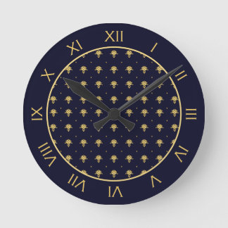 Horloge Ronde Elegant Navy Blue et Gold Damask