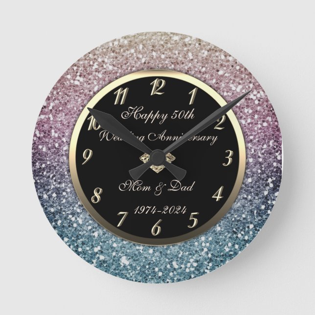 Horloge Ronde Élégant Ombre Sequins 50ème anniversaire de Mariag (Recto)