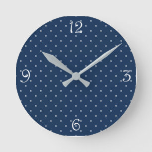 Horloge Ronde élégant petit bleu marine blanc pois motif