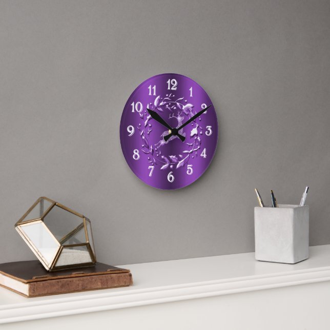 Horloge Ronde Élégant renne Noël violet (Bureau)