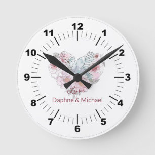 Horloge Ronde Elegant Rustic Pink Moderne Chic Heart Script