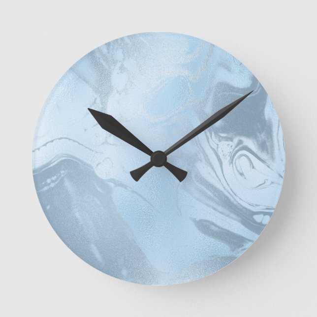Horloge Ronde Élégant style moderne, marbre bleu bébé (Recto)