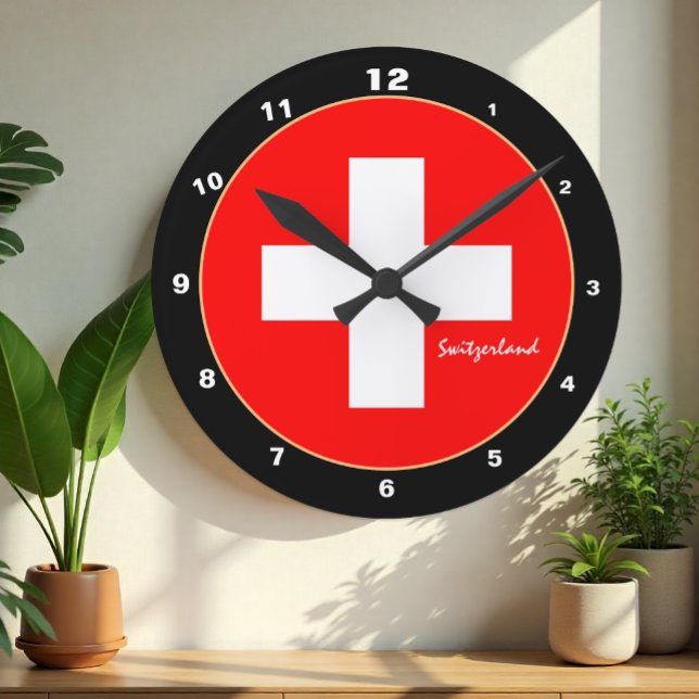 Horloge Ronde Elégant Swiss Flag & Suisse tendance / design (Créateur téléchargé)