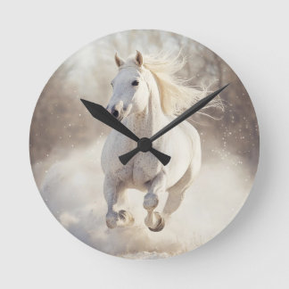 Horloge Ronde Elegant White Horse Wall Clock - Majestic Animal A