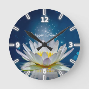 Horloge Ronde Elegant White Lotus Blue