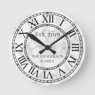 Horloge Ronde Elegant White Marble Custom