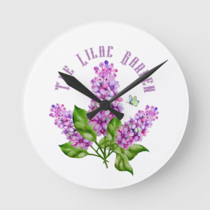 Horloge Ronde Élégante branche lilas aquarelle