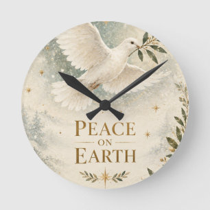 Horloge Ronde Élégante colombe de Noël, Paix sur Terre style bla