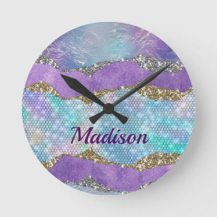 Horloge Ronde Élégante crème de sirène violet turquoise monogram