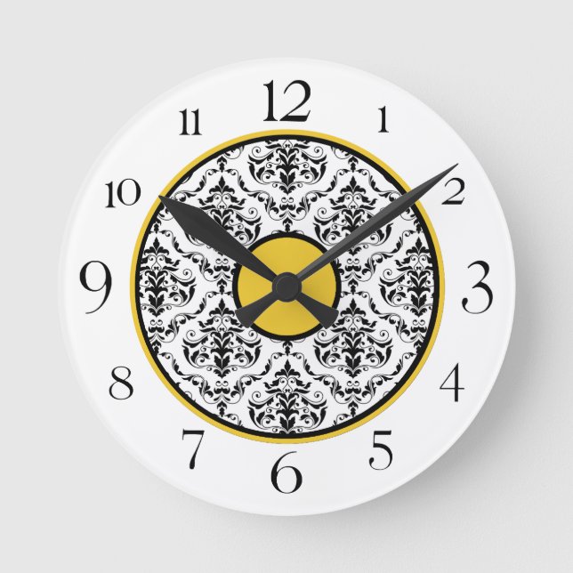 Horloge ronde élégante en noir et blanc jaune (Recto)