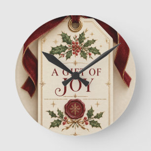 Horloge Ronde Élégante Étiquette de Cadeau de Noël Personnalisée