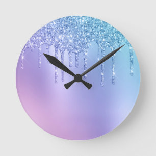 Horloge Ronde Elégante parties scintillant chick bleu & violet g