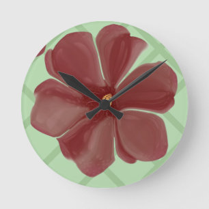 Horloge Ronde Élégante patte en treillis couleur bordeaux floral