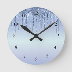 Horloge Ronde Élégants disques de Parties scintillant Bleu