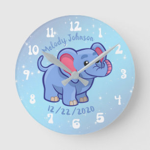 Horloge Ronde Élément de monogramme éléphant mignon et date de n