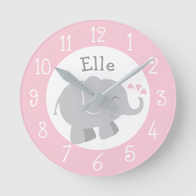 Horloge Ronde Élément de monogramme personnalisé éléphant rose e (Recto)